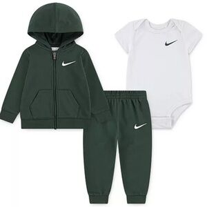Nike Dark Green Hoodie Set with White Bodysuit